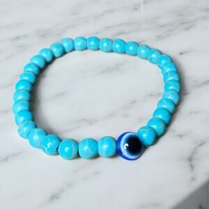 Turquoise Evil Eye Beaded Stretch Bracelet New